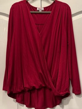 NWOT-Movo Boutique Wrap-Style Long Sleeve Blouse in Deep Berry